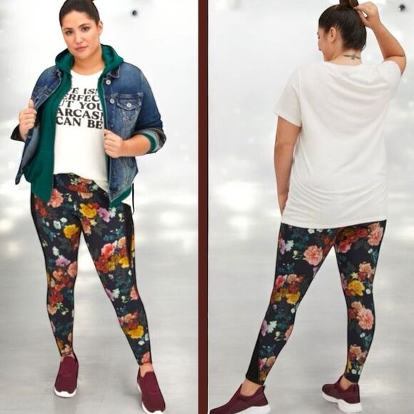 Torrid Black Floral Performance Core Full Length Mix Media Active Leggings 2 2XL - Picture 3 of 15